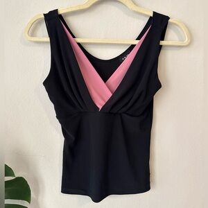 INC International Concepts Black Tank Top with Pink Surplice Trim